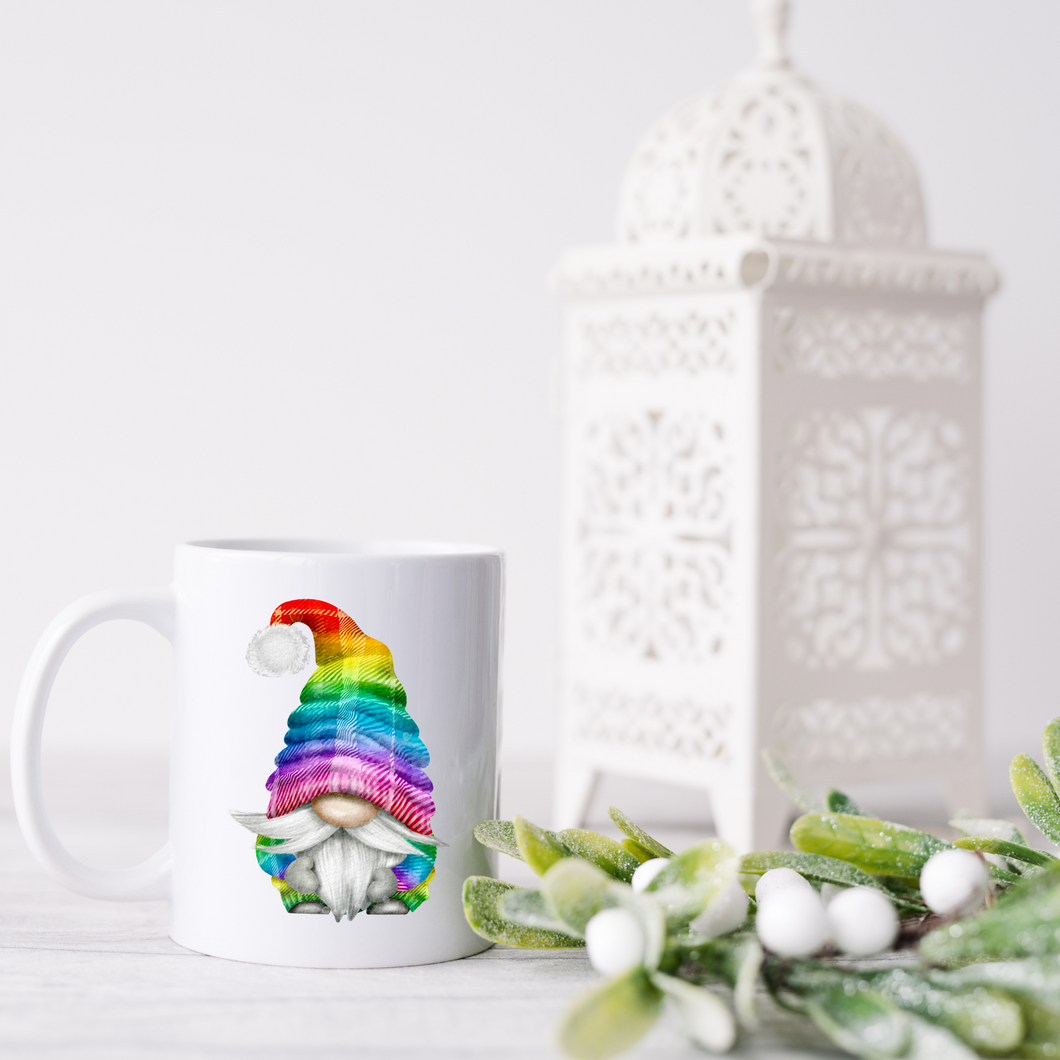 Plaid rainbow gnome mug