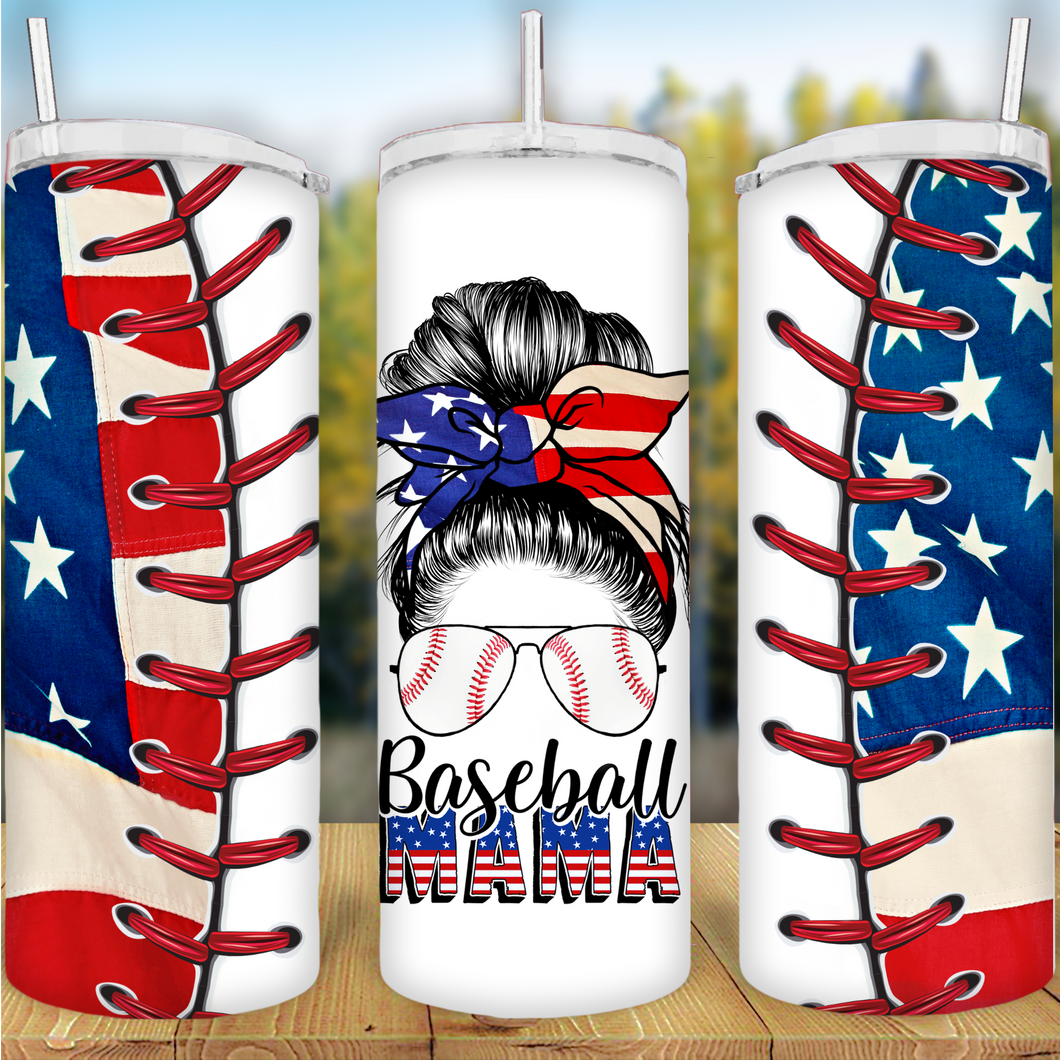 Baseball mama with laces tumbler