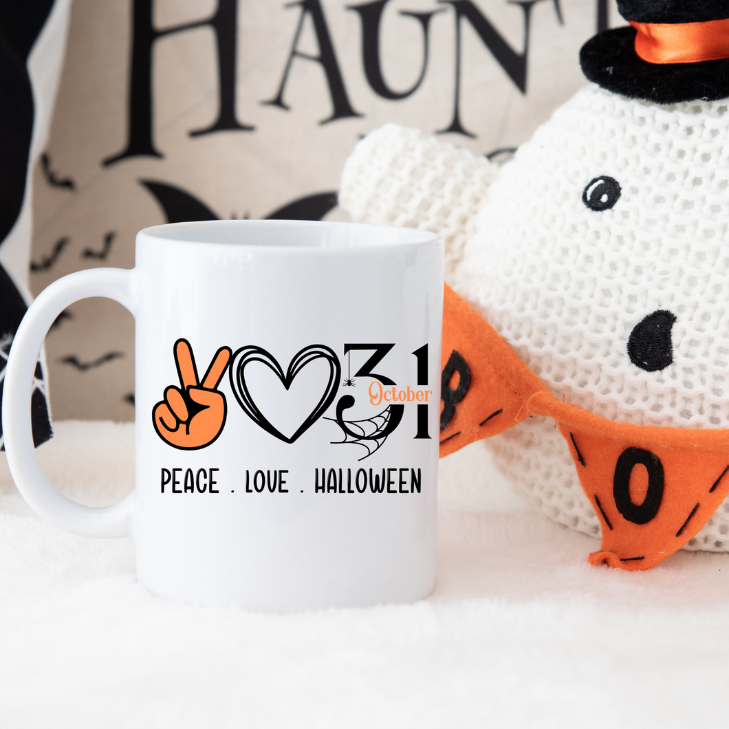 Peace, Love, Halloween 31st  mug