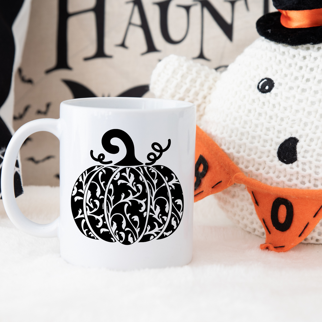 Black floral pumpkin Halloween mug