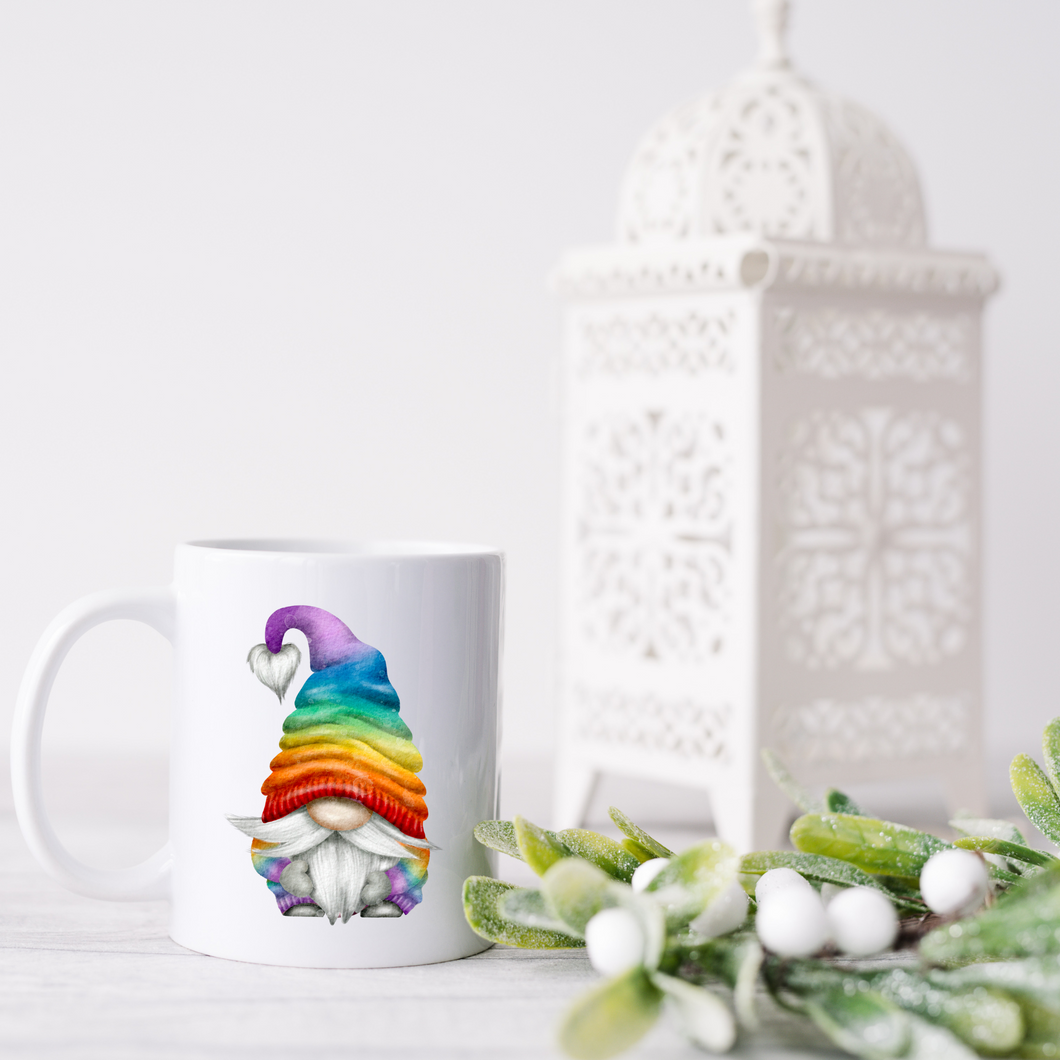 Rainbow hat gnome mug