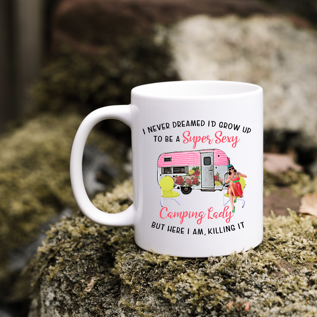 Super sexy camping lady mug